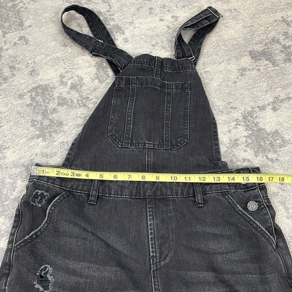 Risen Jeans Black Distressed Overalls Cotton Rigid Denim Sz S - Picture 10 of 14